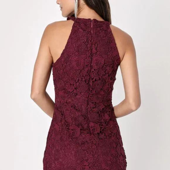 Lulus | Dresses | Lulus Love Poem Burgundy Lace Halter Mini Dress | Poshmark
